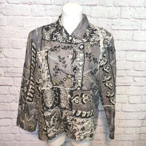 IOS Vintage Patchwork Silk Embroidered Sequin Women's‎ Large Button Up Jacket